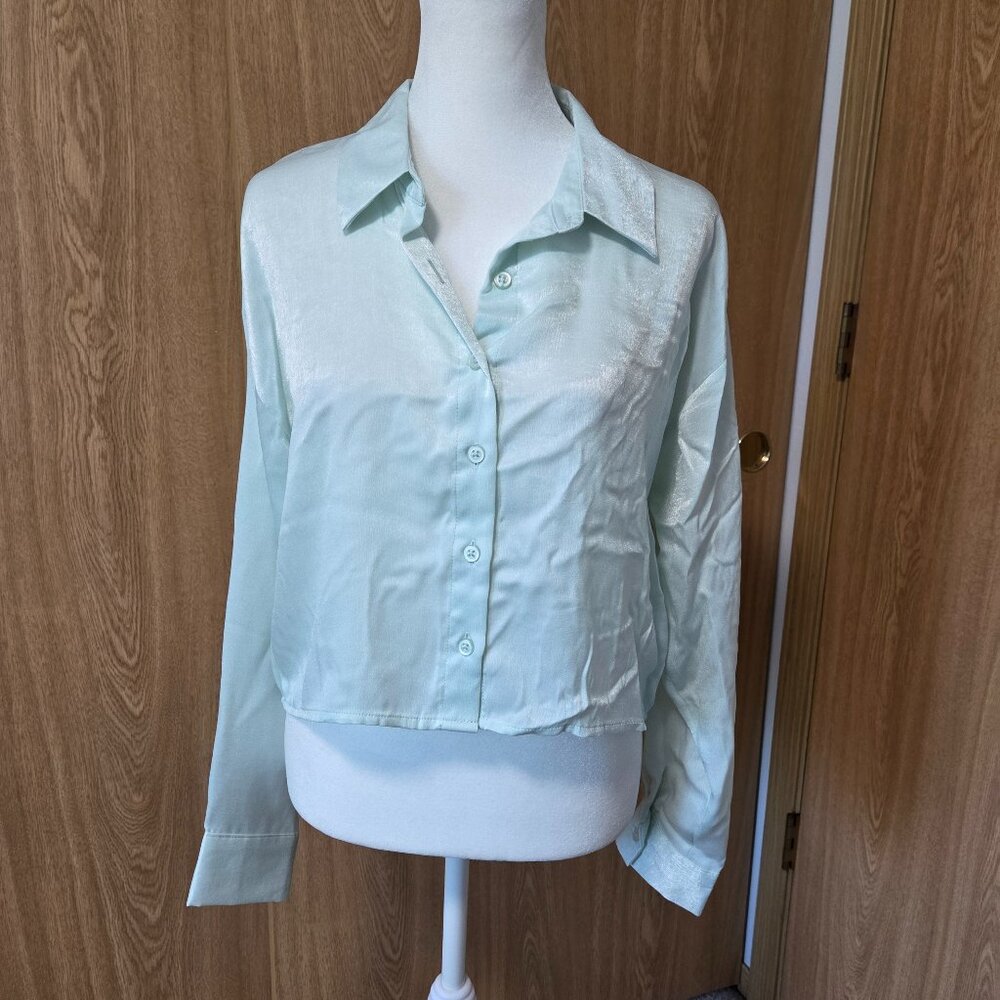 Mint Green Satin Long sleeve Crop